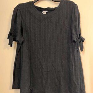 Ava & Viv Womens 1X Black Short Sleeve Shirt Tie Sleeves Top